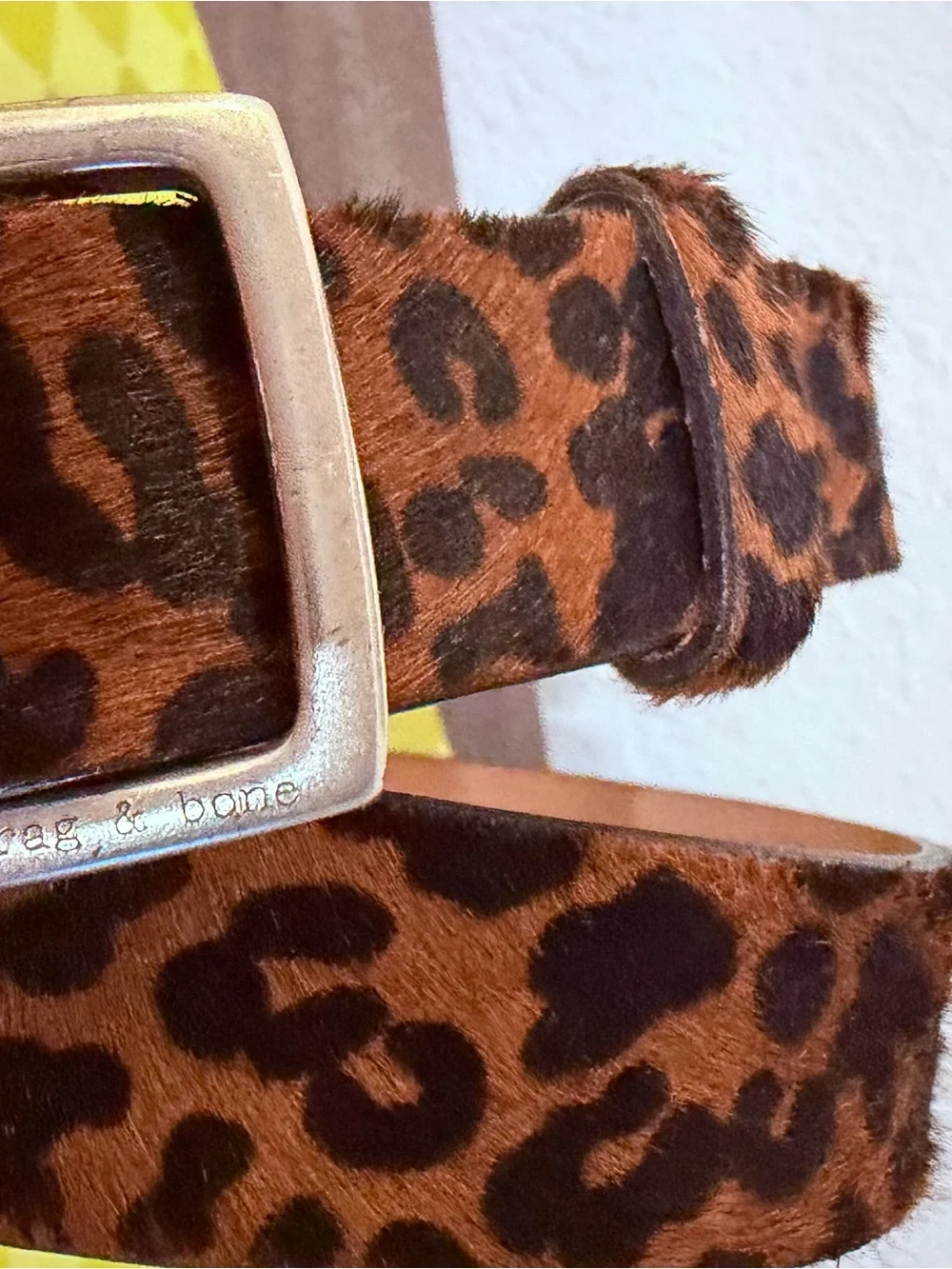 Rag & Bone Leopard Print Haircalf Belt with Silver Buckle Sz S